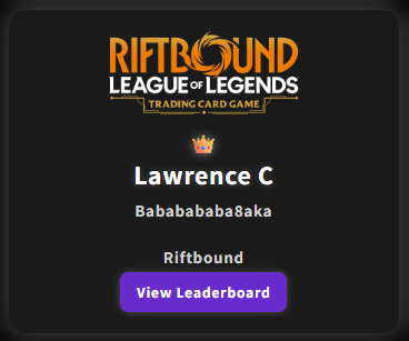 Riftbound Leaderboard Champion - Lawrence Cao (Season 0)